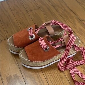 SeeByChloe Women's Espadrille Sandals - Red and Brown